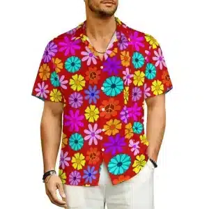 60s Hippie Garden Men's Button-Up Hawaiian Shirt