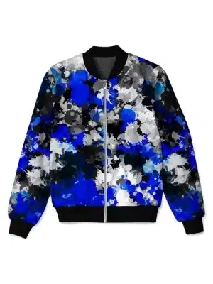 Abstract Blue Ink Splatter Modern Art Bomber Jacket