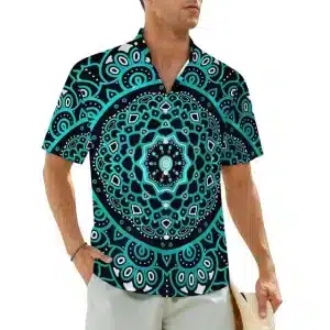 Aquatic Mandala Trippy Button-Up Hawaiian Shirt