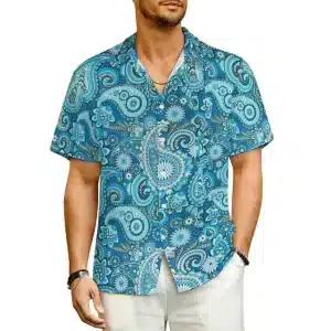 Azure Paisley Men's Stylish Button-Up Hawaiian Shirt