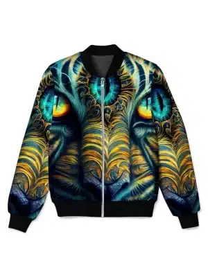 Blue and Gold Psychedelic Tiger Bomber Jacket