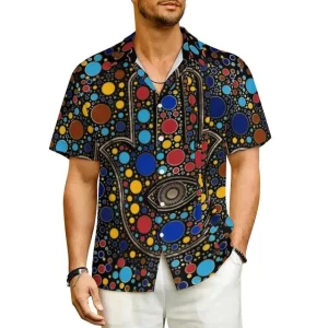 Colorful Polka Dot Hamsa Hand Button-Up Hawaiian Shirt