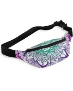 Cool Gradient Arctic Dawn Leaf Mandala Fanny Pack