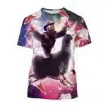 Cosmic Bear Riding Llama Ice Cream Galaxy T-Shirt