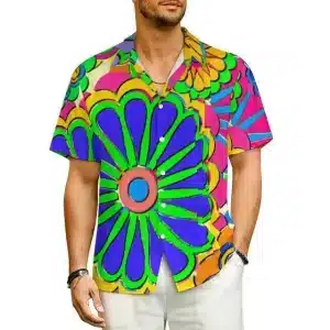 Cosmic Bloom Men's Festival Button-Up Hawaiian Shirt