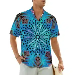 Cosmic Blue Mandala Men's Button-Up Hawaiian Shirt