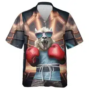 Cosmic Boxing Llama Men's Button-Up Hawaiian Shirt