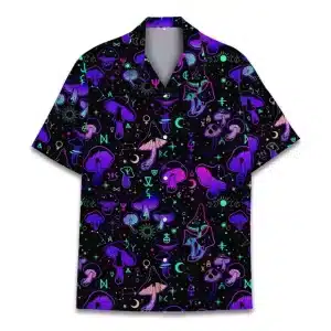 Cosmic Magic Mushrooms Button-Up Hawaiian Shirt