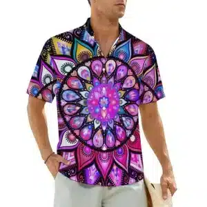 Cosmic Mandala Psychedelic Button-Up Hawaiian Shirt