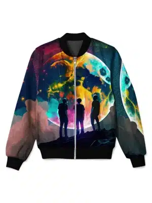 Cosmic Moonlight Exploration Trippy Bomber Jacket