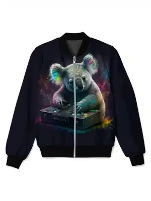 Cute Koala DJ Black Bomber Jacket