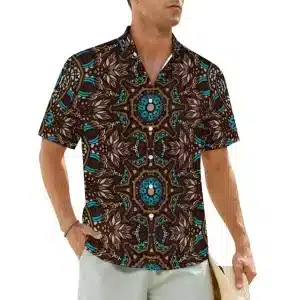 Earthy Brown Mandala Men's Button-Up Hawaiian Shirt