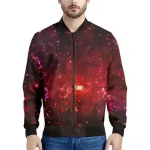 Fiery Red Nebula Cosmos Energy Bomber Jacket