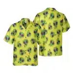 Fun Alien Faces Graphic Button-Up Hawaiian Shirt