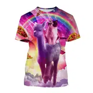 Funny Rainbow Laser Cat on Unicorn Llama T-Shirt