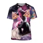 Funny Space Sloth and Panda Cosmic Pizza T-Shirt