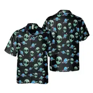 Galactic UFO & Alien Men's Button-Up Hawaiian Shirt