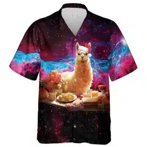 Galaxy Llama Psychedelic Button-Up Hawaiian Shirt