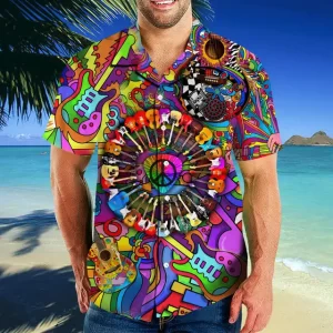 Guitar Mandala Psychedelic Hippie Button-Up Hawaiian Shirt