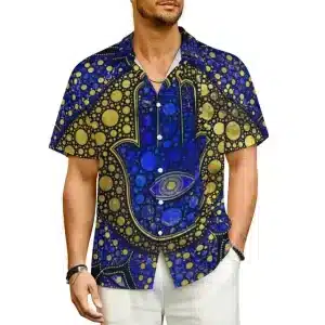 Hamsa Hand Psychedelic Men's Button-Up Hawaiian Shirt