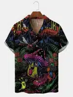 Happy Trip Neon Mushroom Button-Up Hawaiian Shirt