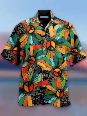 Hippie Sunflower Peace Button-Up Hawaiian Shirt