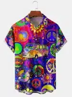 Hippie Van Peace Sign Button-Up Hawaiian Shirt