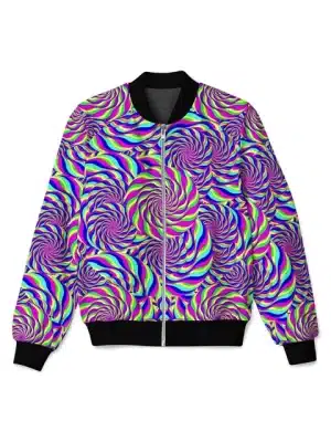 Hypnotic Neon Swirl Trippy Bomber Jacket