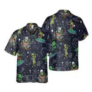 Intergalactic Fun Alien Men's Button-Up Hawaiian Shirt