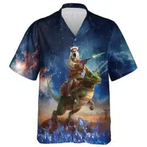 Intergalactic Llama-Dinosaur Button-Up Hawaiian Shirt