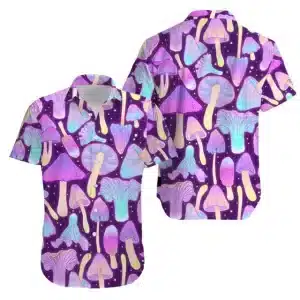 Iridescent Magic Mushroom Button-Up Hawaiian Shirt