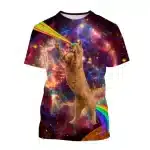 Laser Cat with Rainbow Tail in Galactic Nebula T-Shirt