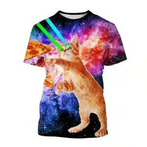 Laser-Eyed Kitten Pizza in Cosmic Space T-Shirt