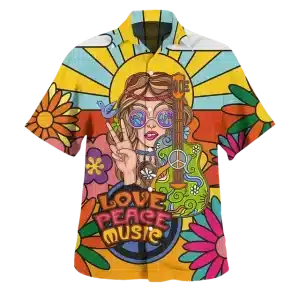 Love Peace Music Psychedelic Button-Up Hawaiian Shirt