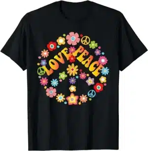 Love & Peace Symbol Retro Hippie Graphic T-Shirt