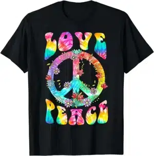 Love & Peace Tie-Dye Floral Retro Hippie T-Shirt