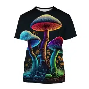 Luminescent Rainbow Mushrooms Fantasy T-Shirt