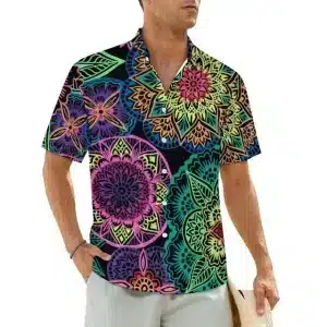 Luminous Floral Trippy Button-Up Hawaiian Shirt