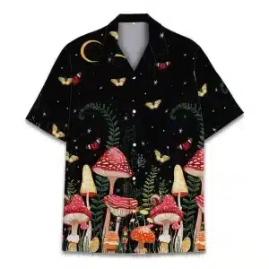 Mushroom Forest Night Button-Up Hawaiian Shirt