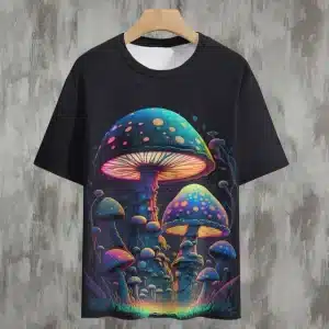 Neon Blue Psychedelic Mushrooms Black T-Shirt