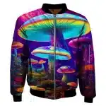 Neon Fantasy Trippy Mushroom Bomber Jacket