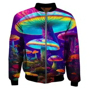 Neon Fantasy Trippy Mushroom Bomber Jacket