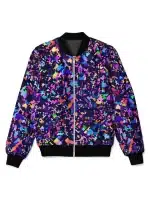 Neon Pixel Burst Retro Futuristic Bomber Jacket