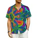 Neon Swirl Illusion Psychedelic Button-Up Hawaiian Shirt