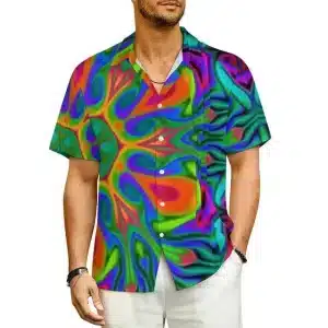 Neon Swirl Illusion Psychedelic Button-Up Hawaiian Shirt