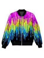 Neon Trippy Drip Paint Splash Rave Bomber Jacket