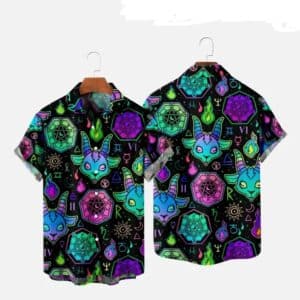 Neon Trippy Symbols & Goat Button-Up Hawaiian Shirt