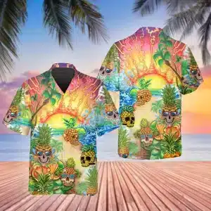 Pineapple Skull Fun Men's Button-Up Hawaiian Shirt