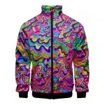 Psychedelic Colorful Waves Rave Bomber Jacket