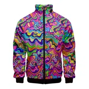 Psychedelic Colorful Waves Rave Bomber Jacket